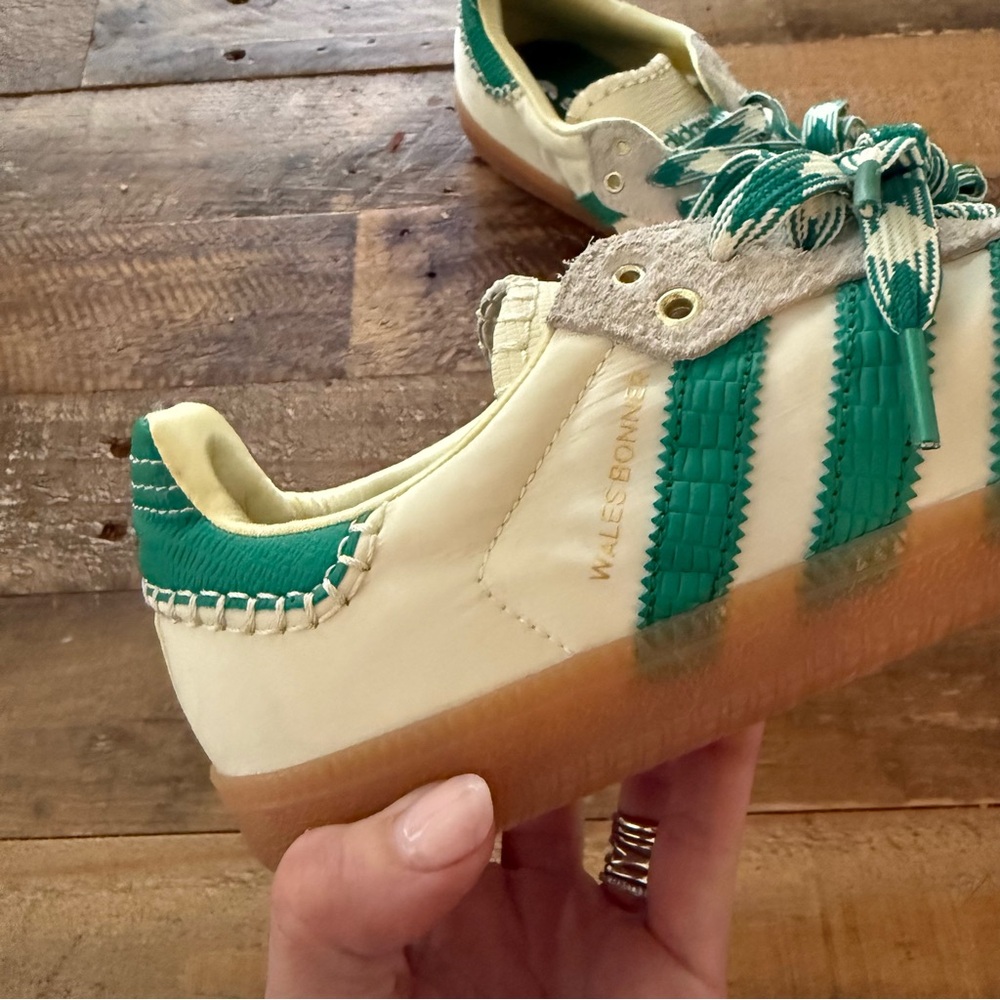 ADIDAS x Wales Bonner Samba Shoes - Green and beige  size 7 - Picture 3 of 10